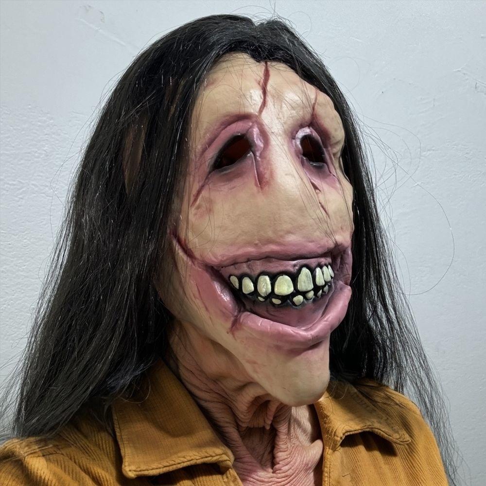 Adult Long Wig Rubber Face Mask Ugly Zombie Bloody Devil Halloween Scared Mask for Cosplay Party Accessory