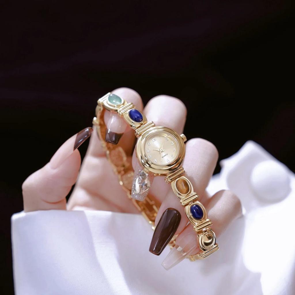 Woman Vintage Watch Colorful Jewelry Jade Dial Quartz Wristwatch Clock