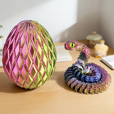 Estatueta de Ovo de Cobra Impressa em 3D Articulações Móveis Figura de Cobra Brinquedo de Mesa para Aliviar o Stress Ovo com Cobra Articulada Dentro Decoração Ornamento