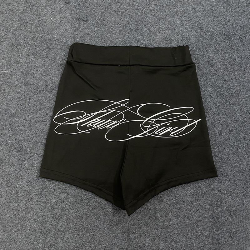 

Европейские и американские весенне-летние персонализированные сексуальные эластичные шорты с принтом букв для женщин S чёрный