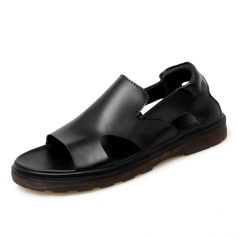 Sandals Men's Summer New Roman Leather Shoes Transparent Men's Shoes Trendy Soft Genuine Leather Beach Shoes