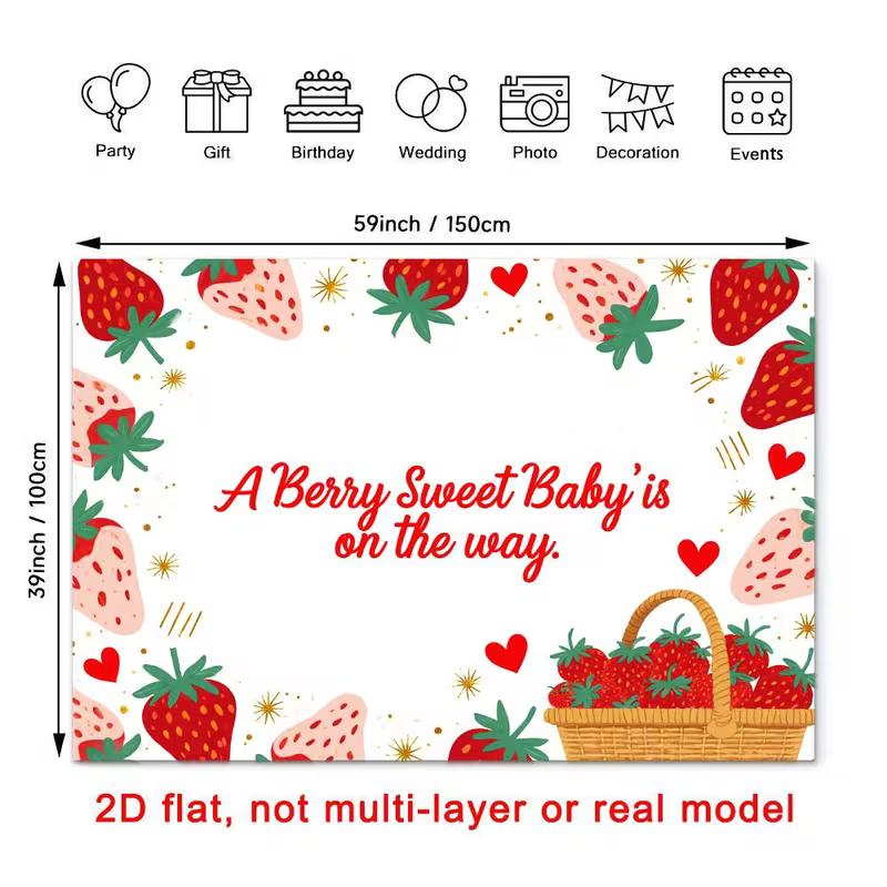 2D Gender Neutral Baby Photography Backdrop with Red and White Strawberries