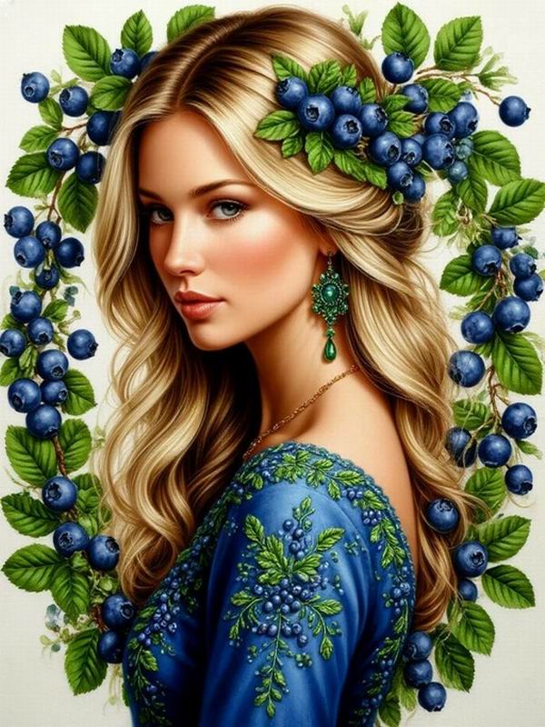Diamond Painting New Collection Beautiful Woman and Blueberry Diy Full Square Round Drill Rhinestone Embroidery Sale Girl Mosaic Cross Stitch Kits