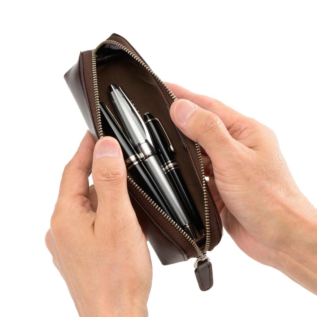 MILAGRO Ethiopian Sheepskin Pencil Case Leather Pencil Case for Simple Large (Stylish Adults, Design, Capacity) ST-1581 (Dark Brown)