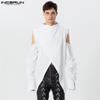INCERUN Men Cold Shoulder Cutout Long Sleeve Cross Split Irregular Tops