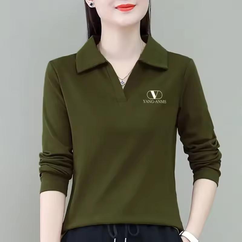 Spring Autumn Women's Long Sleeve Polo Shirt Plus Sizes Slimming Effective Fashion Versatile Top for Ladies