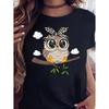 Women's Summer Casual T Shirt Owl Graphic Print Round-Neck Short Sleeve Tee Fashion Elegant Kawaii Harajuku Clothes for Woman