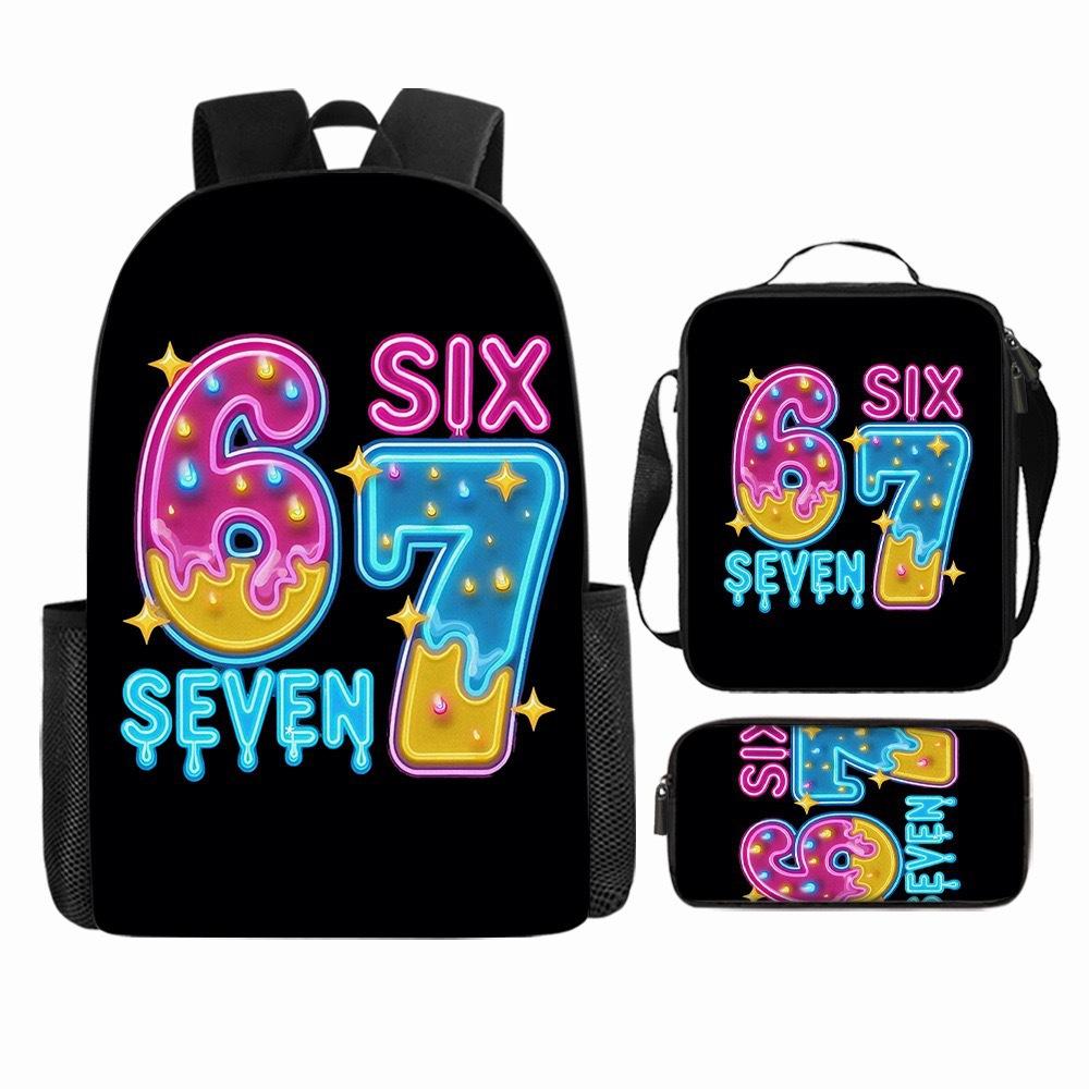 Luxury Popular Cool Novelty 67 six seven 3D Print 3pcs/Set pupil School Bags Laptop Daypack Backpack Lunch bag Pencil Case
