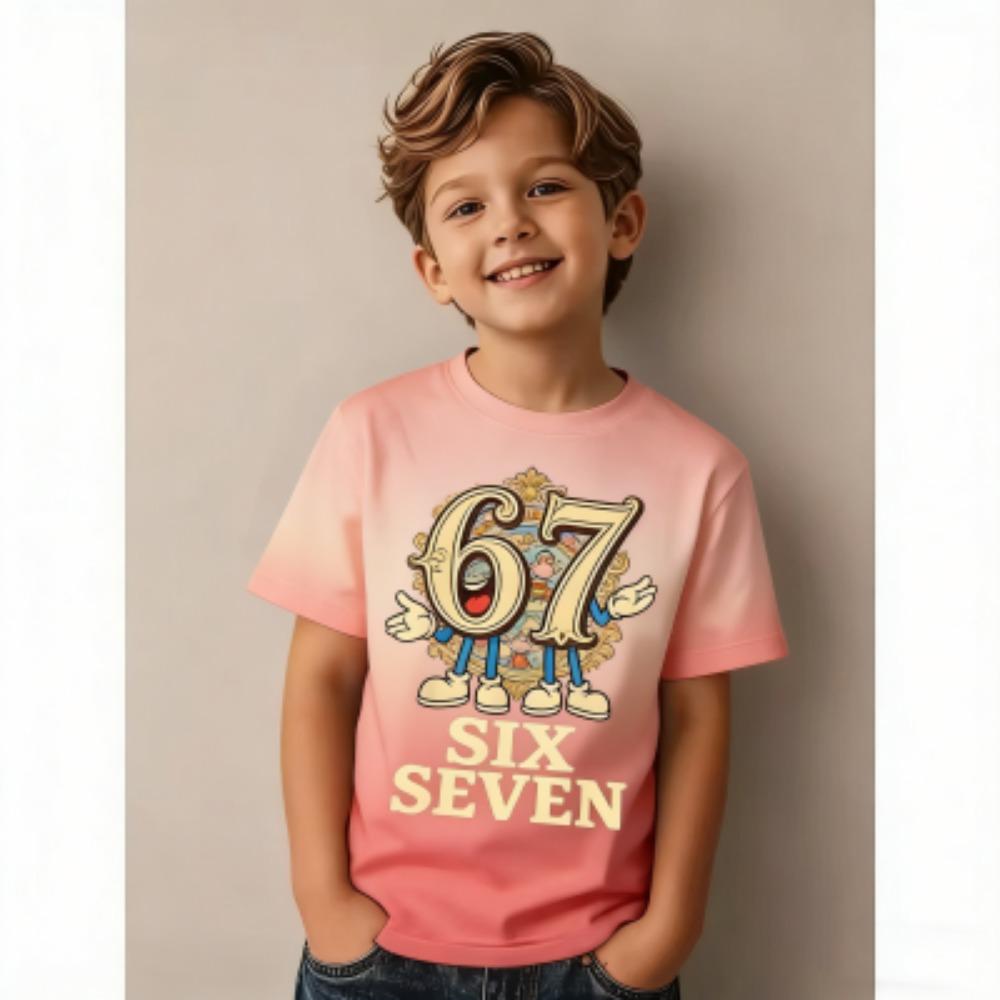

Fashion 67 Six Seven Gradient Color Print Men s T-Shirts Summer Street Short-Sleeve Outdoor Casual Tops Men s and Women s Tees Top XXS