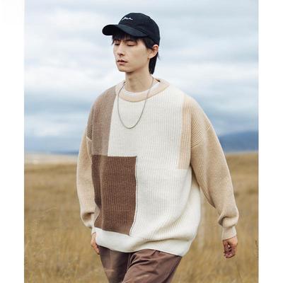 Herren 2024 Herbst/Winter Dick Gestrickter Farbblock-Pullover