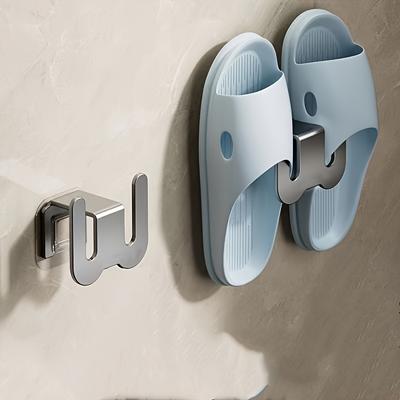 Aluminum Bathroom Slipper Rack, Punch-Free Wall Hanging Shoe Storage Behind Toilet Door, Space-Saving Draining Rack for Slippers