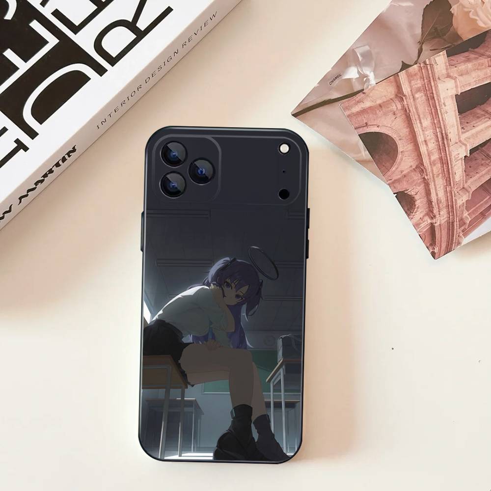 Hayase Yuuka Blue A-Archive Phone Case For iPhone 11,12,13,14,15,16,17,Pro,Max,Plus,E,SE4,Air,Mini Black Soft Cover