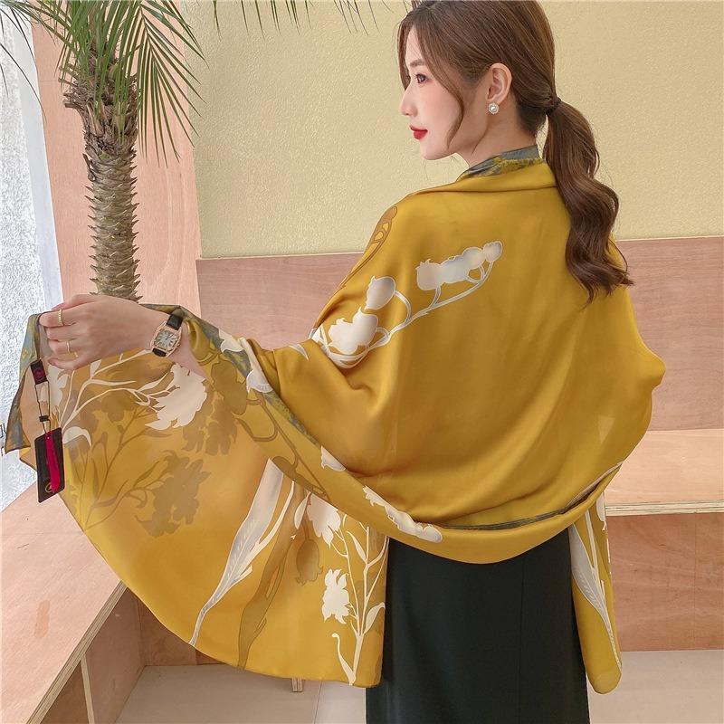 New Li brocade orchid silk scarf women's imitation silk scarf thin large size shawl resort beach scarf silk scarf