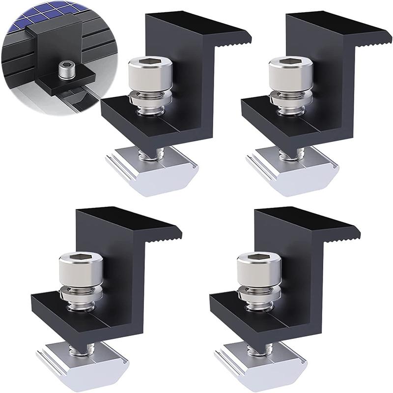 10Pcs Solar Panel Mounting Fixing Clamp Adjustable Bracket End & Mid Clamp Pv Panel Clip For Solar Panel Pv Install Accessories