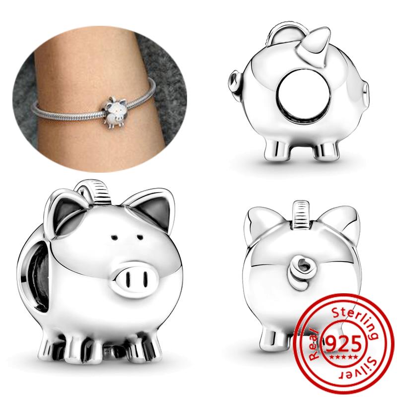 925 Sterling copper Fit Original Pendant Charms Bracelet Women Zircon Colorful Magic Flying Unicorn Pig Dangle Charm DIY Beads