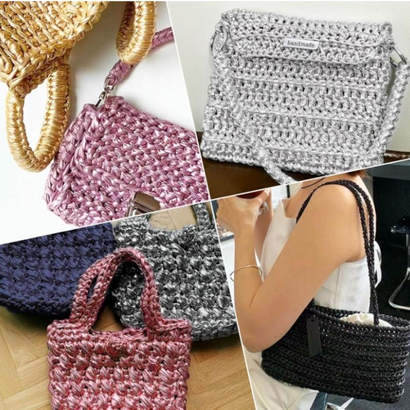 Filato per T-shirt in Metallo, Luminoso, Lucido, Uncinetto Maglia, Filato di Tessuto con Colore Monolaterale, Borsa Artigianale Fai da Te Cesto Cuscino-Totale