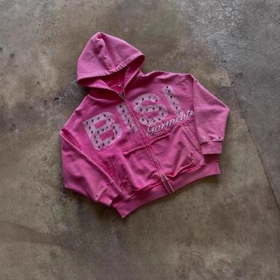 Felpa con cappuccio Unisex Streetwear con design 3D impreziosito da strass Vestibilità larga Felpa con zip Stile Hip Hop