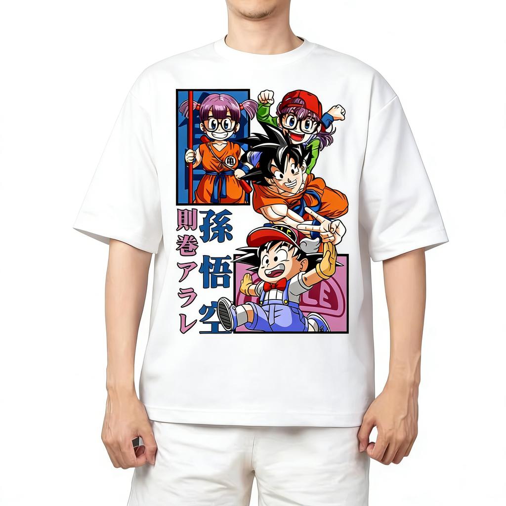 Summer White Plus Size Tshirt Dragon Ball Anime Printed Men and Women Casual Parent Child Tops Harajuku Y2K Streetwear Fashion