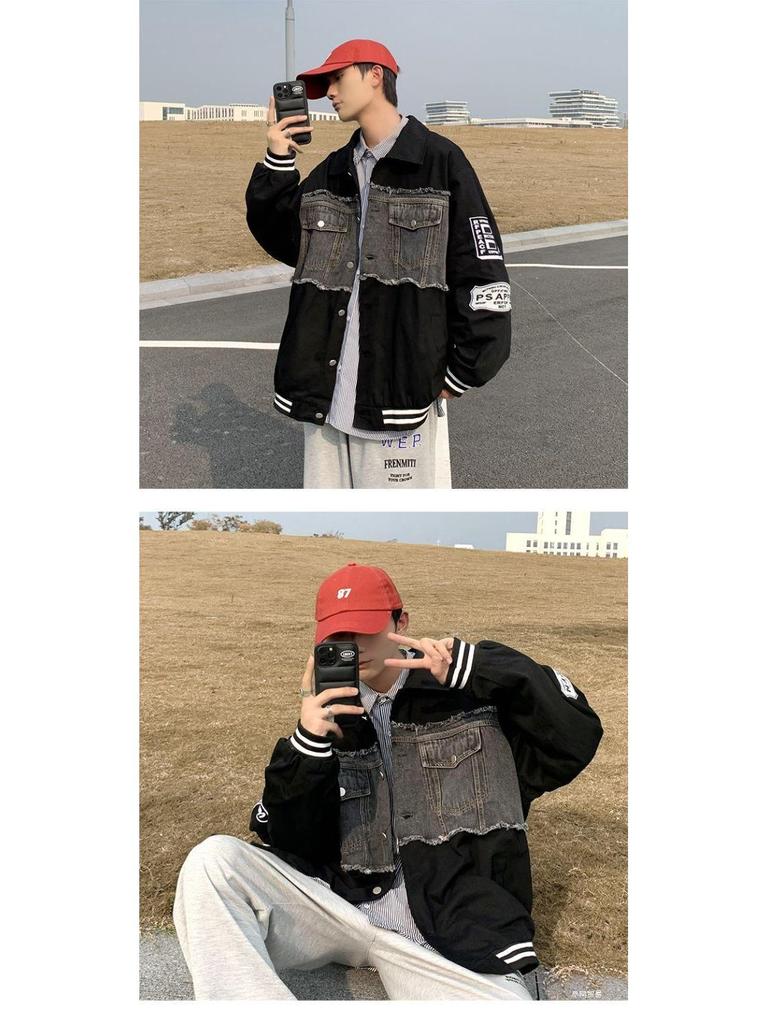 Men's Retro Patchwork Denim Jacket - Thickened Winter Shearling Lining, Versatile Trendy Ins Hipster Style