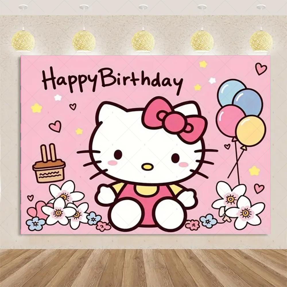 Adorable Hello Kitty Pink Graffiti Streets Printed Tapestry Bedroom Decoration Celebration Background Design Holiday Party