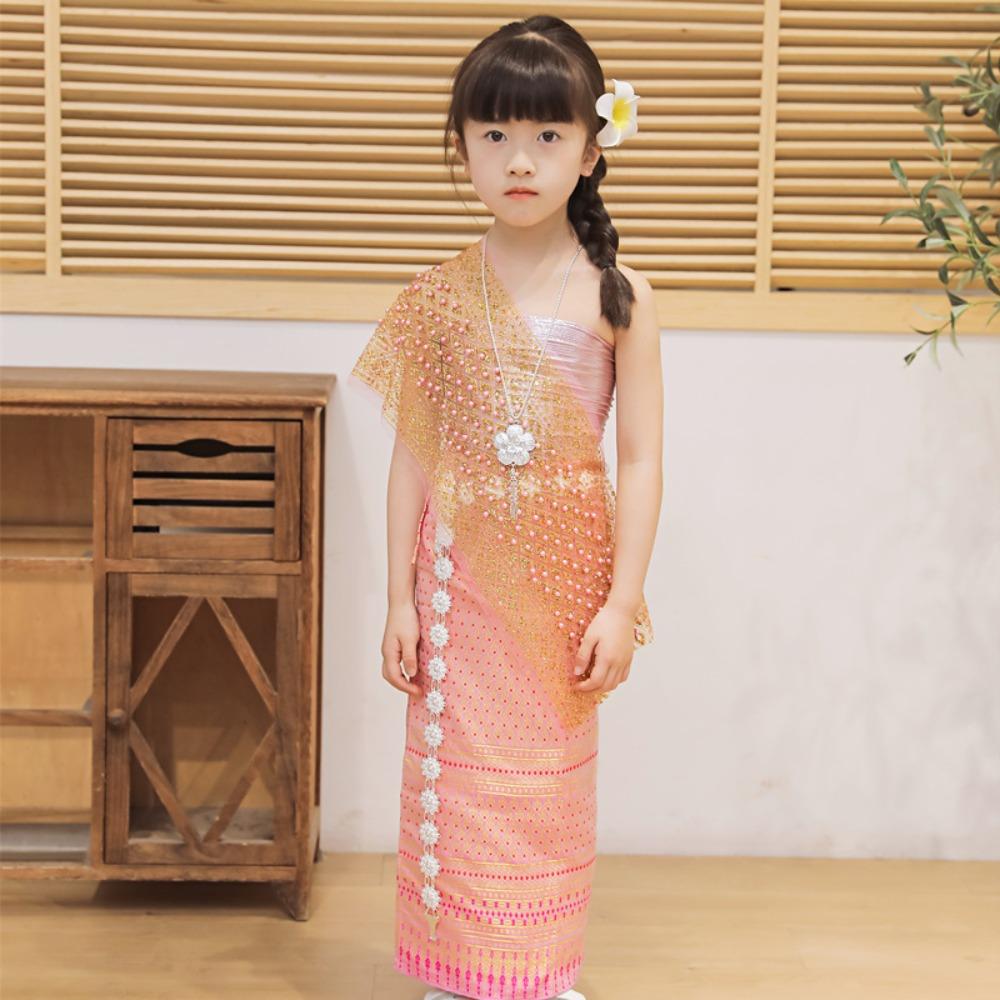 

Тайский стиль Тайский традиционный костюм Этнический тайский костюм Топ Юбка Костюм для фестиваля Дай Путешествия XS