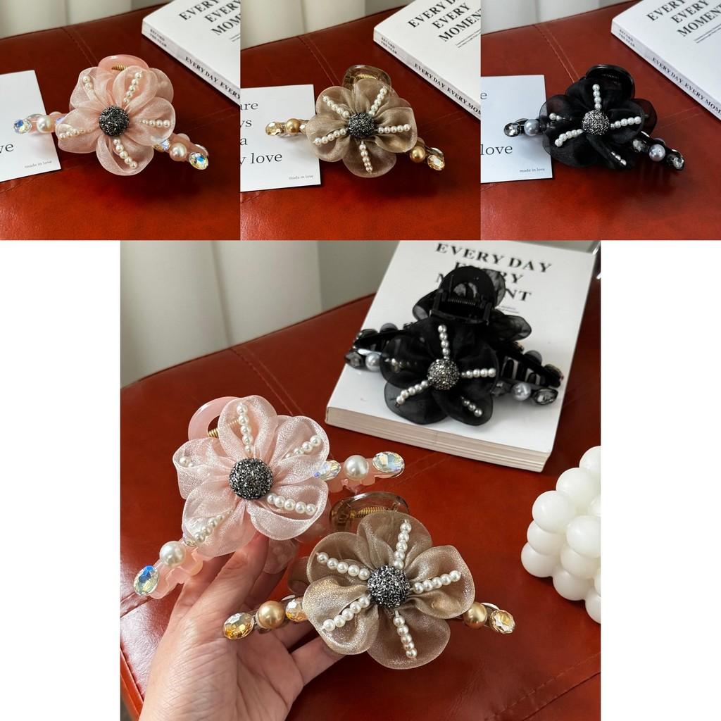 Stylish Black And Pearlescent Pink Floral Hair Claw Clip For Effortless Elegance