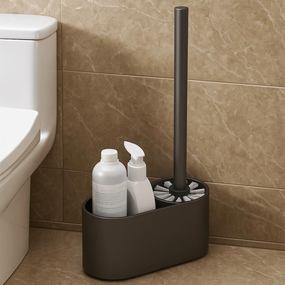 Aluminum Material Wall Mounted Toilet Brush Nail Free Installation Cleaning Toilet Brush  Restroom
