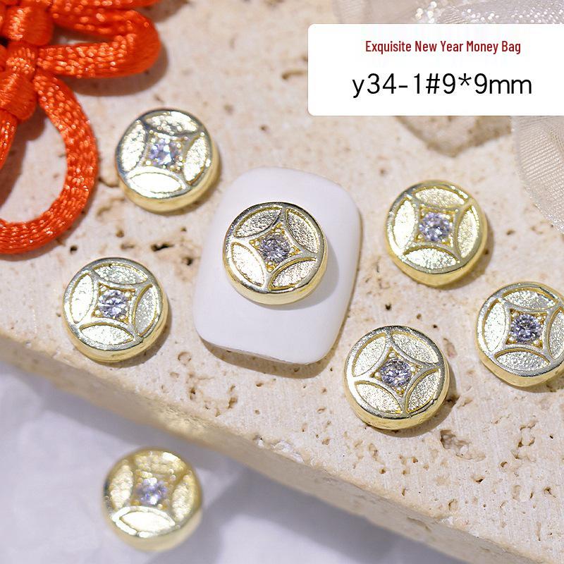 

Zirconia Nail Art: New Year Lucky Bag with Gold Lock & Bell Pendant Decor