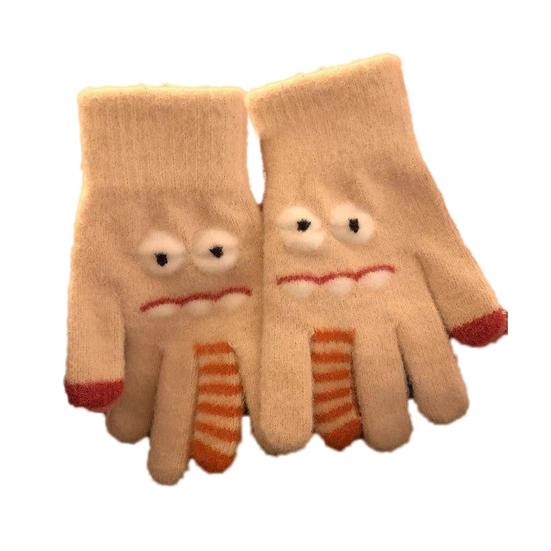 

1 Pair Knitted Gloves Flexible Five-finger Thickened Winter Gloves Touch Screen Cute Big Mouth