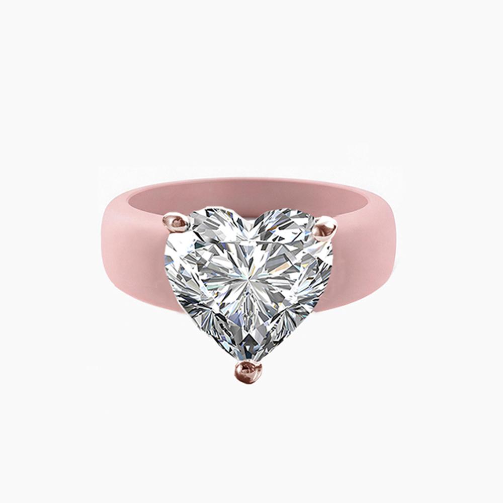 Roségold-Dreiklaue-Herzform-Zirkonia-Ring, mit mehreren Farben von Silikon-Ringschienen zur Auswahl, geeignet
