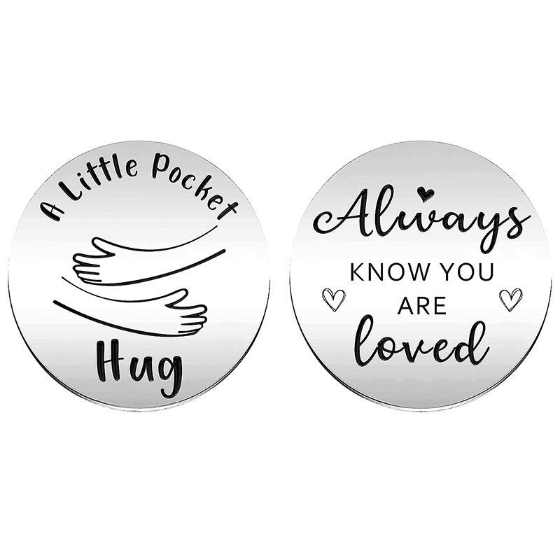Gift Hug Blessing Stainless Steel Leather Decision Coin Pendant Stainless Steel Keychain for Mothers Day and Fathers Day Backpack Bag Pendant