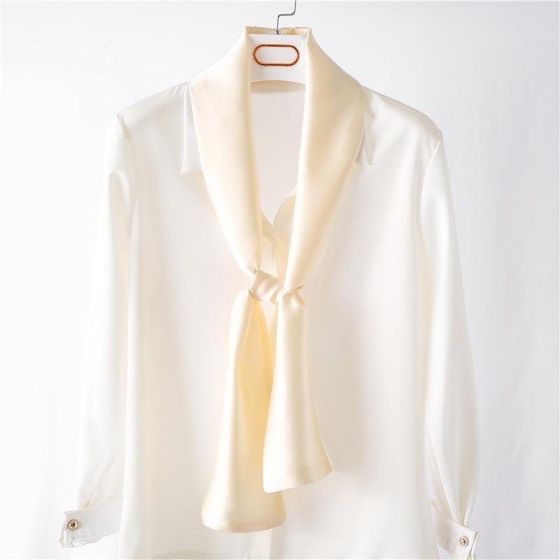 Hijab Real Long Silk Women Print Elegant Neck Scarves Hair Head Ribbon Tie Bag Handle Decoration Foulard Collar Kerchief
