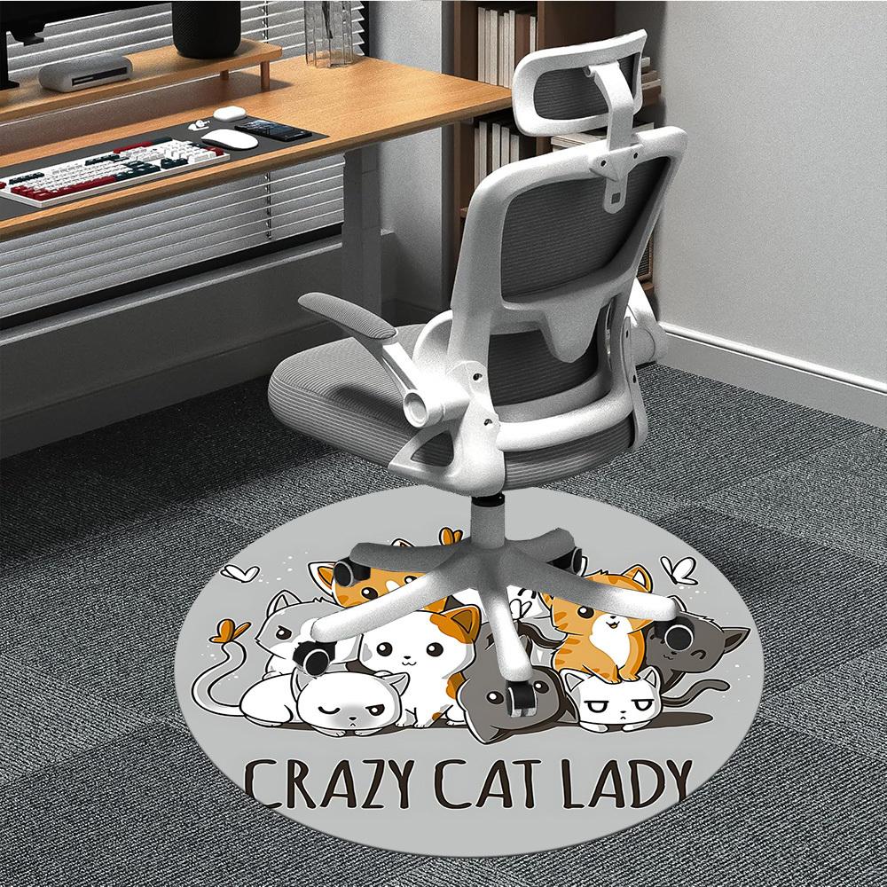 1pc Cats Crazy Office Round Area Rug, Indoor Mat Suitable For Office, Under Office Chairs Bedroom Living Room Home Decor, Room Deco