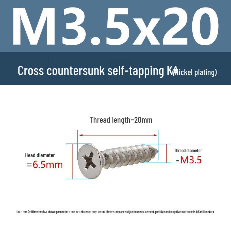 YiguYigu Nickel-Plated Phillips Flat Head Self-Tapping Screws M1-M5, Carbon Steel