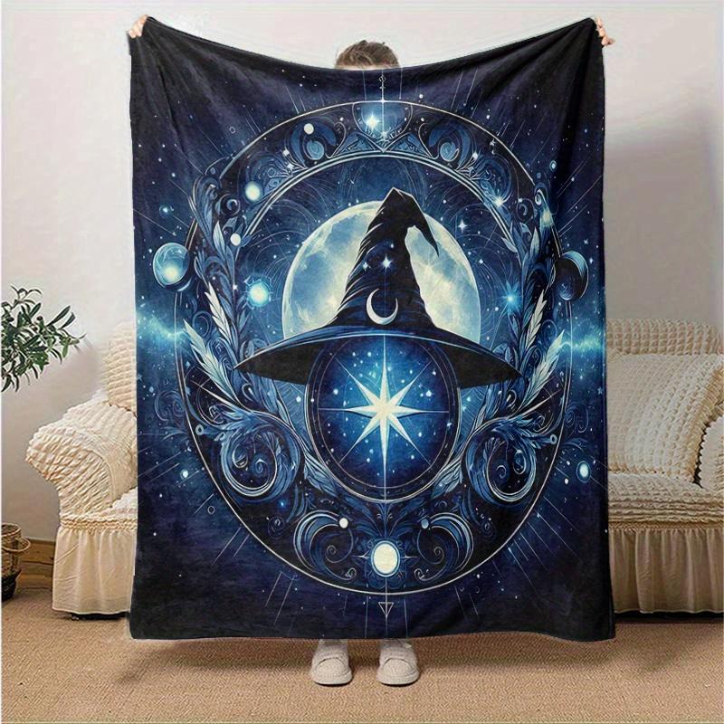1pc Wizard's Hat A Mystical Celestial Emblem Blanket Seasonal Universal Home Decorative, Living Room, Travel, Camping, Car Blankets