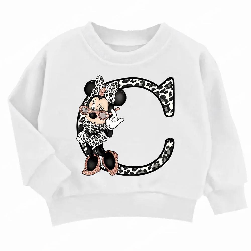 Children MINISO Minnie Hoodie Letter A B C D Kid Casual Clothes O-neck Pullover Little Baby Kawaii Cartoons Boy Girl Sweatshirts