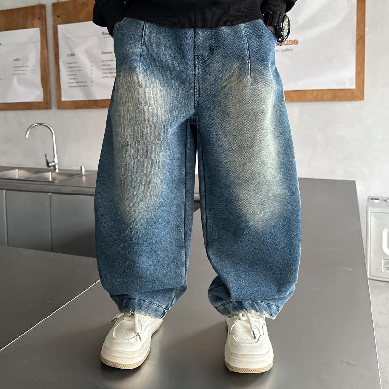 Boys' Fleece-lined Straight-leg Jeans - Spring/Autumn 2025 New Style Casual Pants for Kids