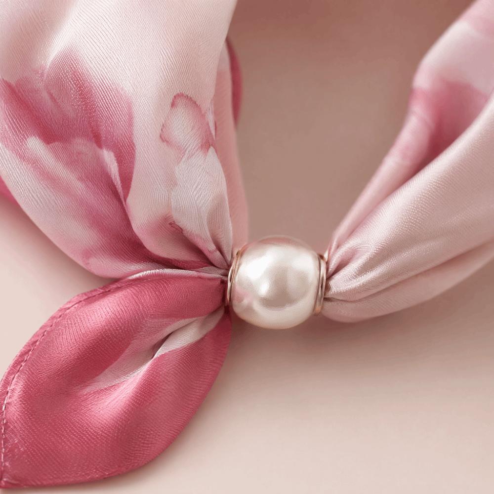 Breathable Silk Scarf Lightweight Printed Neck Scarf Elegant Pearl Buckle Scarf  Women