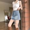 Korean Style High-Waisted Denim A-Line Mini Skirt: Double-Button, Hip-Hugging, Versatile, Retro Design