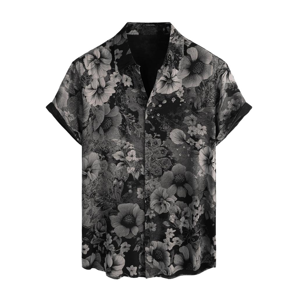 Men's Short Sleeved Shirt, Daily Fashion Printed Button Top, Chest Pocket Cardigan