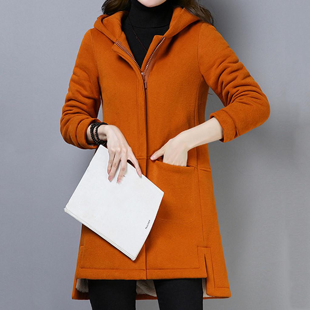 Womens Lapel Cashmere Wool Blend Trench Long Coat Hooded Outwear Oversize Jacket