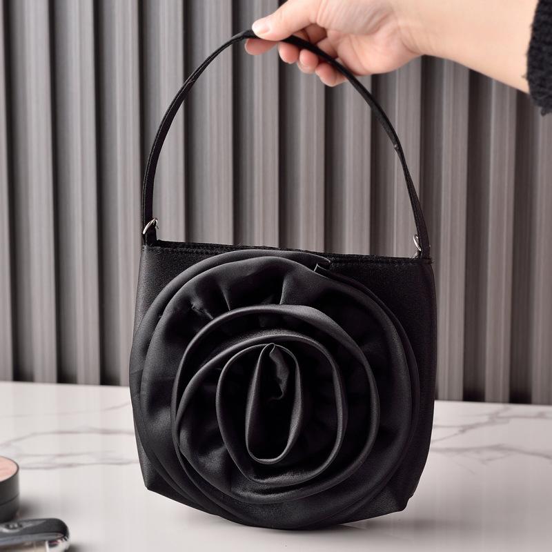 

Vintage Stereoscopic Big Flower Evening Bag Satin Cheongsam Clutch for Ladies luxury Designer Crossbody Shoulder Purses 2026 чёрный
