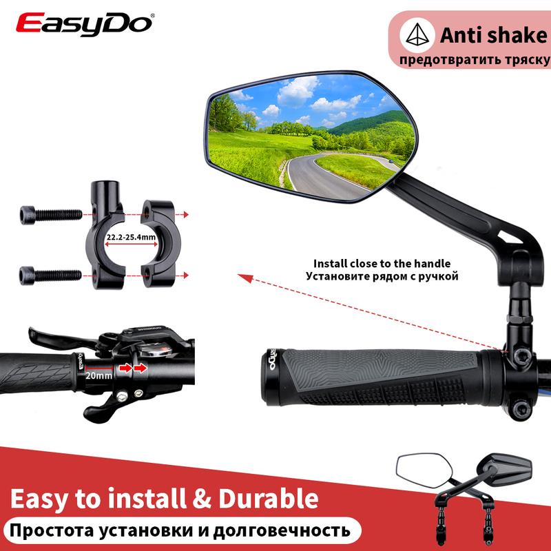 EasyDo Bicycle Rearview Handlebar Mirrors 360 Degree Rotate Cycling Rear View MTB Bike Handle Rearview Mirror