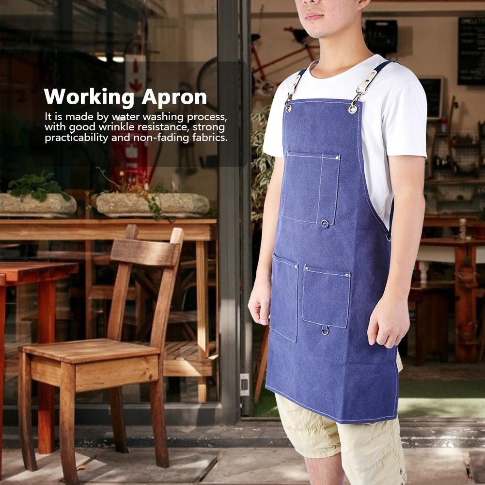 Household Kitchen Waterproof Thickened Canvas Blue Apron Working Apron for Drawing Painting Barber