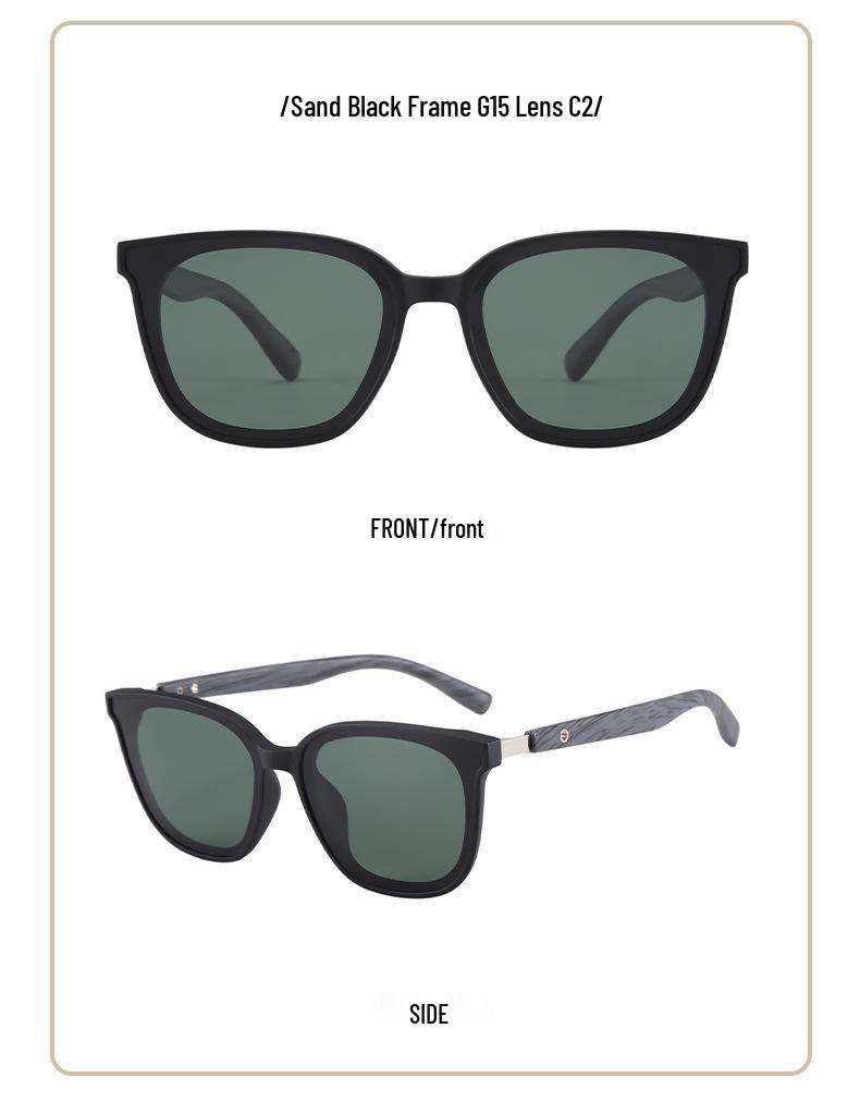 Stylish Large Frame Retro Sunglasses, UV Protection, Polarized Wood Grain Design for Men & Women, Slimming Effect for Broader Faces.