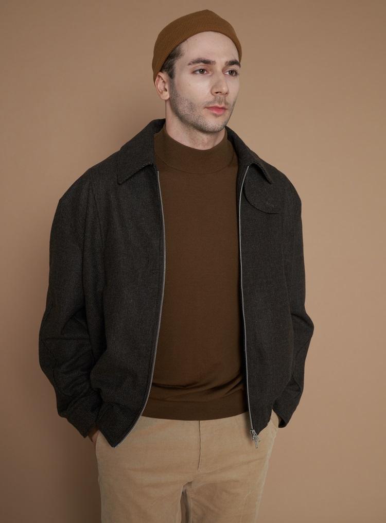 Comspace1980 [Xl~4Xl] Wool Blend Collar Blouson Jacket_Khaki Gray