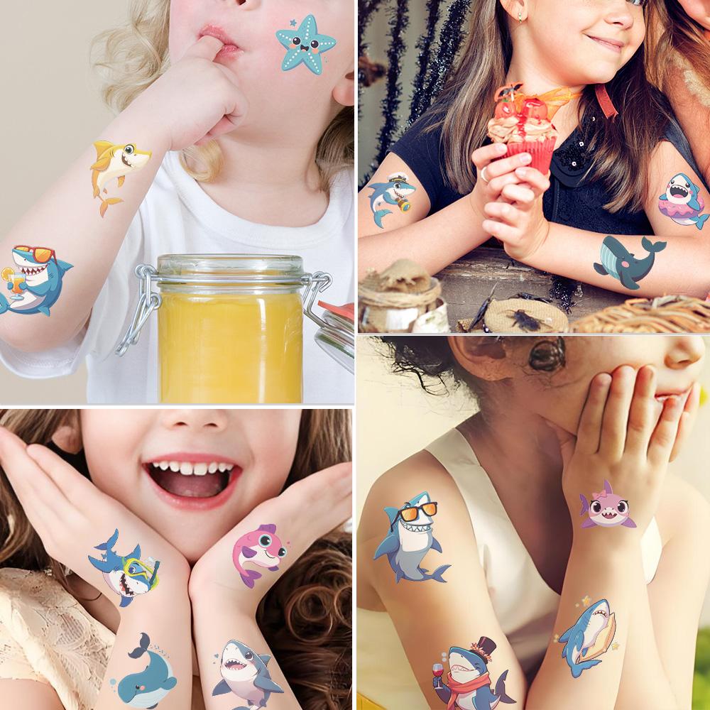 10sheets Cartoon Cute Sharks Tattoo Stickers For Face Hand Body Temporary Fake Waterproof Tattoo Stickers Kids Creative Gifts