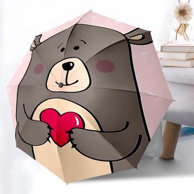 1pc Bear Heart Automatic Folding Umbrella, 8-Rib Durable Iron Frame, Compact Travel Umbrella for Women & Men 120