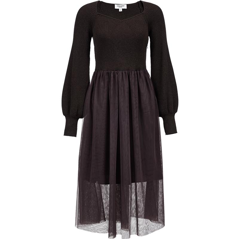 

VEROMODA Women s Square Neck A-Line Knit Dress with Wool & Silk Blend S