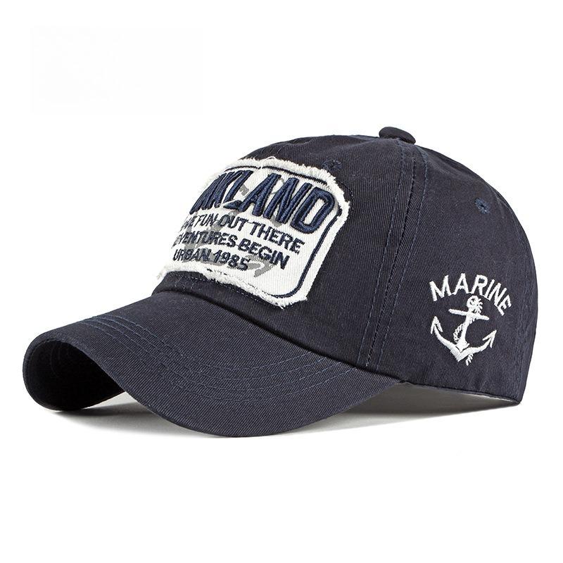 Unisex Cotton Baseball Cap with Embroidered Patch Marine Anchor Distressed Edge Korean Style Retro Vintage Sun Hat Peaked Cap